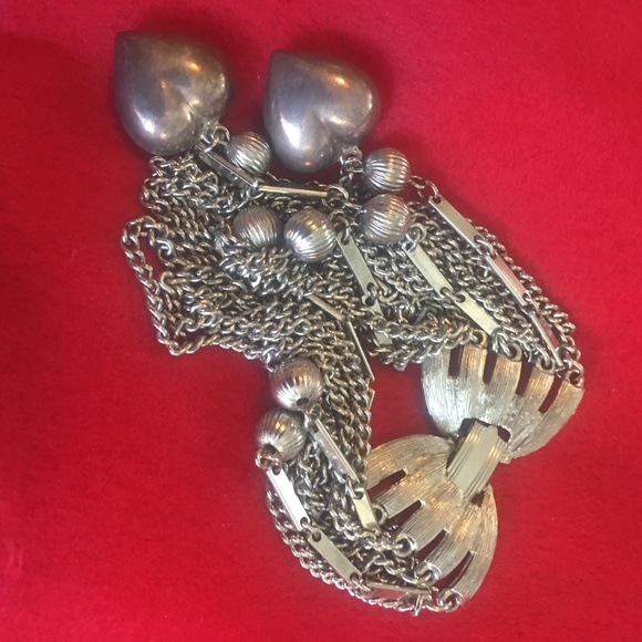 Vintage Silver Puffy Heart Swingy Chain Bracelet - Picture 2 of 8